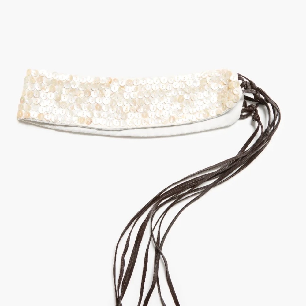 Chan Luu Ivory Sequin Belt with Brown Tassels